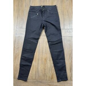 Zara Z1975 Women's 6 Black Moto Skinny Jeans Ribbed Knee Zip Pocket 3176
